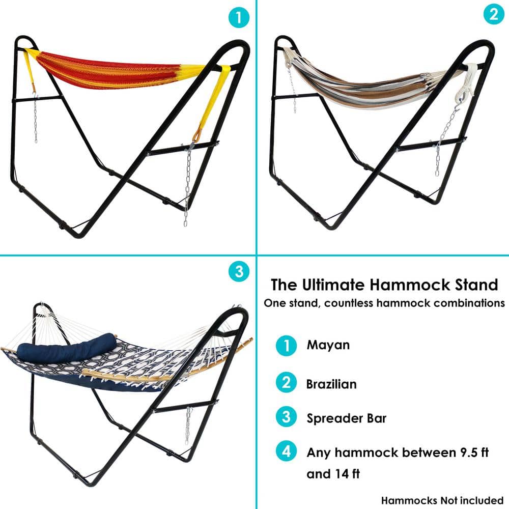 Black Powder-Coated Steel Universal Hammock Stand for 9 to 14 Feet