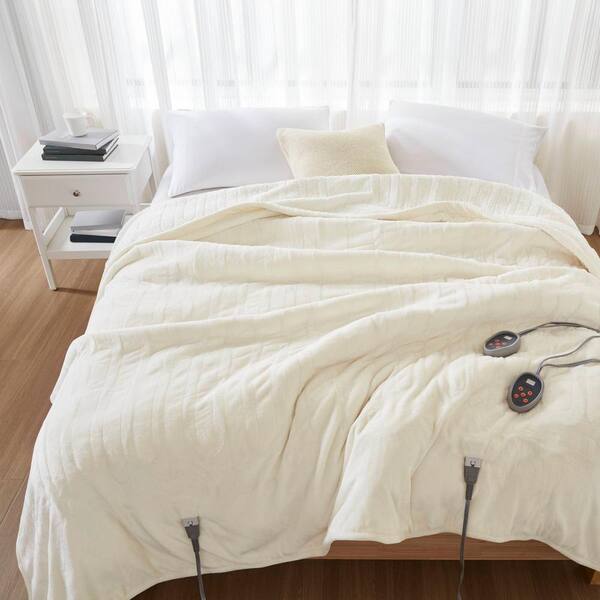 Beautyrest 84 in. x 90 in. Heated Microlight to Berber Ivory Queen Blanket