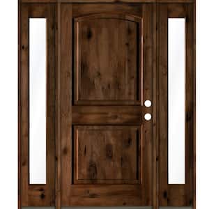 60 in. x 80 in. Rustic Knotty Alder Arch Provincial Stained Wood Left Hand Single Prehung Front Door