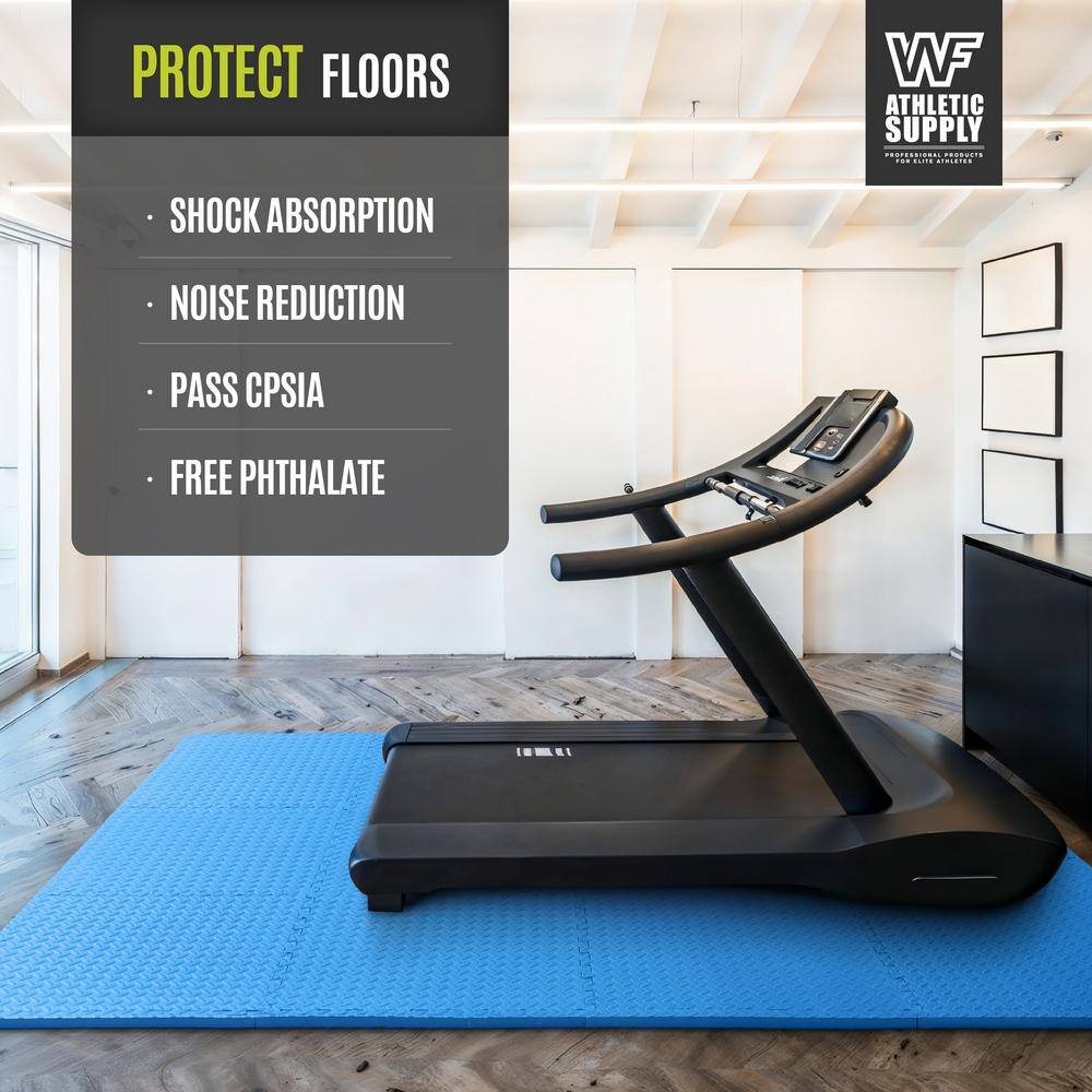 Blue Diamond Pattern Interlocking Foam Gym Floor Tiles, 24 SQ.FT