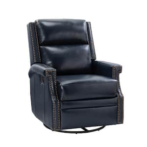 Dryope Navy Faux Leather Swivel Rocker Recliner with Nailhead Trim