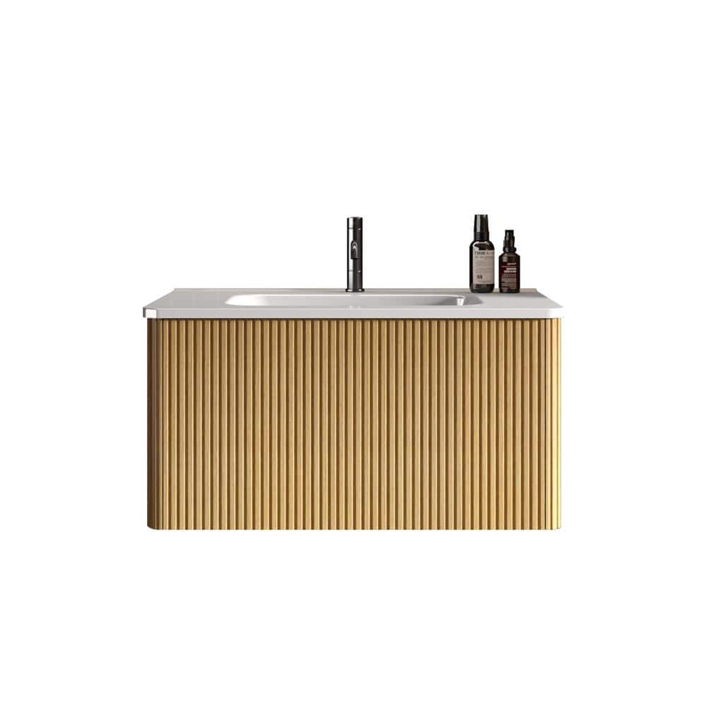 29.9 in. W x 18.3 in. D x 15.6 in. H Single Sink Floating Bath Vanity in Oa