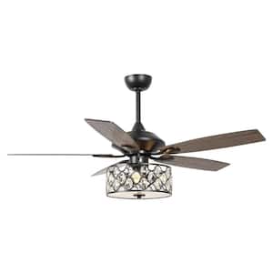 Huber 52 in. Indoor Black Crystal Chandelier Ceiling Fan with Remote and Light Kit