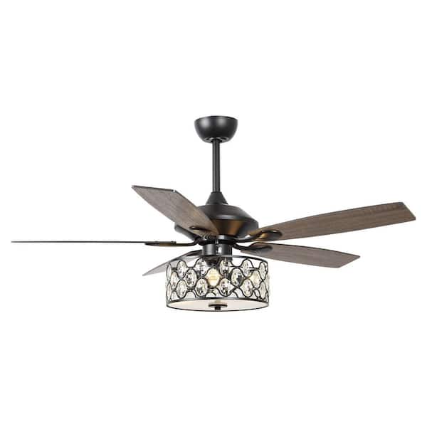 Parrot Uncle Huber 52 in. Indoor Black Crystal Chandelier Ceiling Fan with Light Kit and Remote