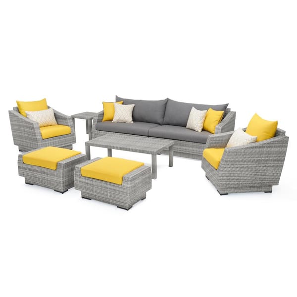 8 Piece All Weather Wicker Patio Sofa, Yellow Outdoor Furniture