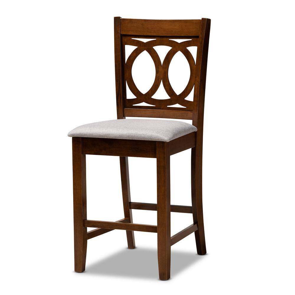 Walnut Brown 5-Piece Wood Pub Set with Grey Upholstered Chairs