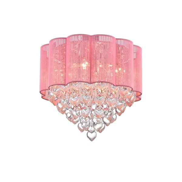 Warehouse of Tiffany 18 in. 4-Light Eos Indoor Pink Finish Flush Mount Ceiling Light