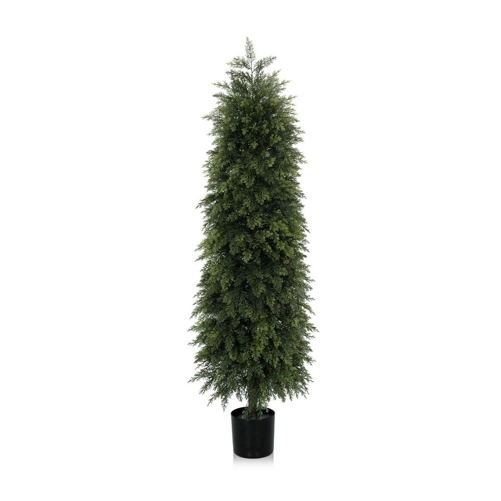 6 ft. Artificial Cedar Topiary Trees with Cascading PE Branches Full Faux Evergreen Trees for Porch Outdoor Indoor Decor price history on PriceWatchPro
