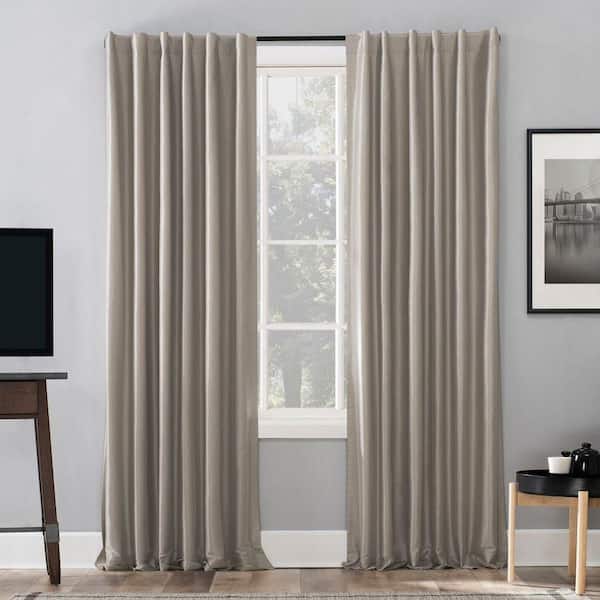 Evelina Fau x Dupioni Silk Thermal 50 in. W x 95 in. L 100% Blackout Back Tab Curtain Panel in Stone (Single Panel)