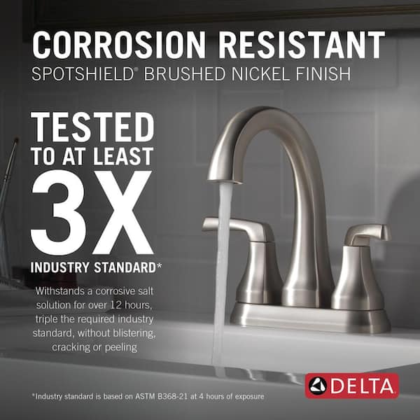 Portwood 4 in. Centerset 2-Handle Bathroom Faucet in SpotShield Brushed Nickel Portwood 4 in. Centerset 2-Handle Bathroom Faucet in SpotShield Brushed Nickel