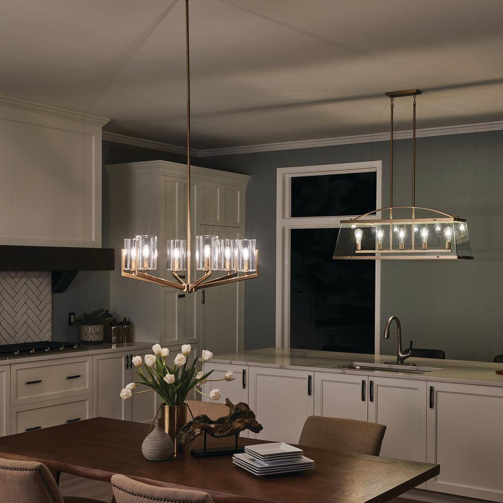 Brushed Brass and Clear Glass 6-Light Sputnik Chandelier