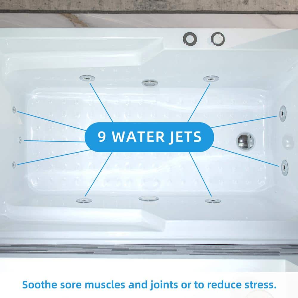 60'' White Freestanding Heated Acrylic Whirlpool Bathtub