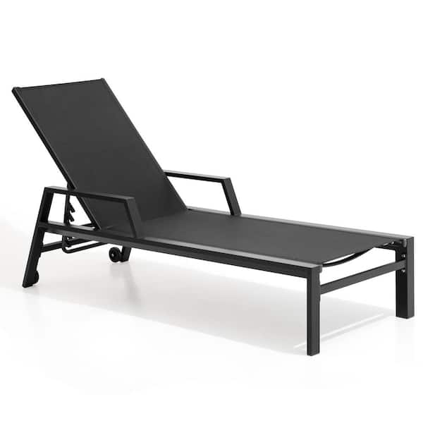 Crestlive Products All Aluminum Adjustable Black Outdoor Lounge Chair with Wheels