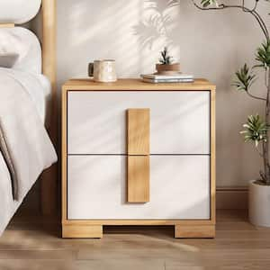 21.14 in. Square Brown and White 2-Drawer MDF Nightstand End Table