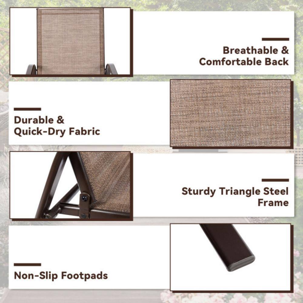 Brown Steel Frame Outdoor Dining Chairs with Armrests, Set of 2