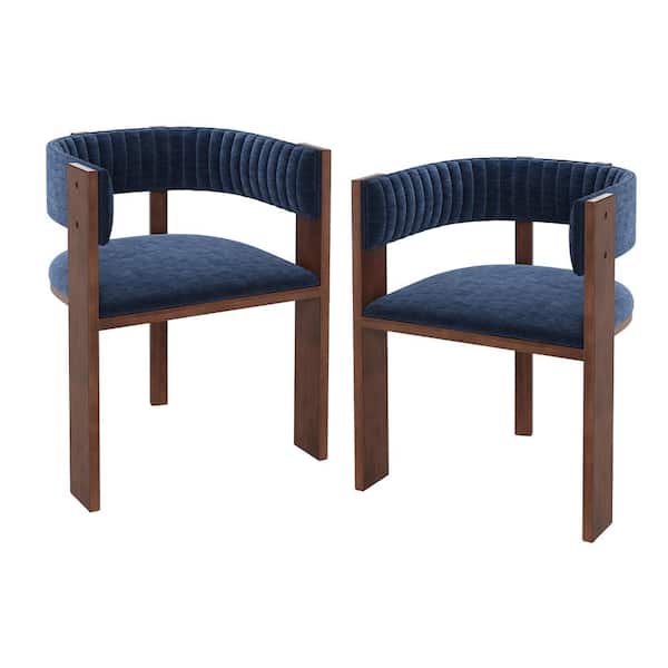 Boyel Living Blue Fabric Dining Chairs with Curved Back (Set of 2)