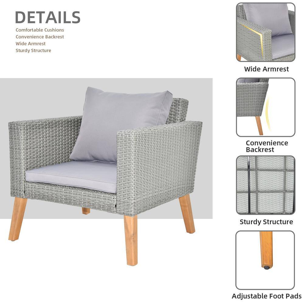 Gray 4-Piece Steel and Resin Rattan Patio Set