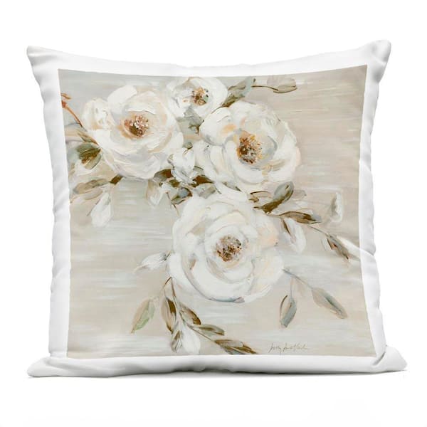 Neutral Rose Trio White Square Outdoor Throw Pillow