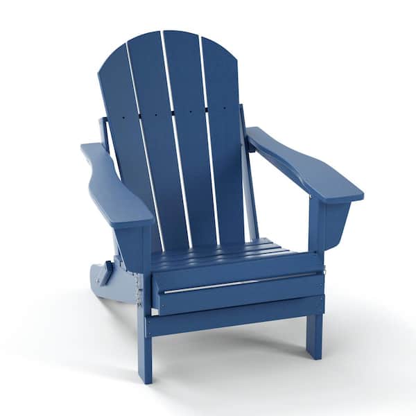 Tatayosi Navy Blue HDPE Plastic Folding Patio Outdoor Adirondack Chair For Garden Backyard BBQ Beach
