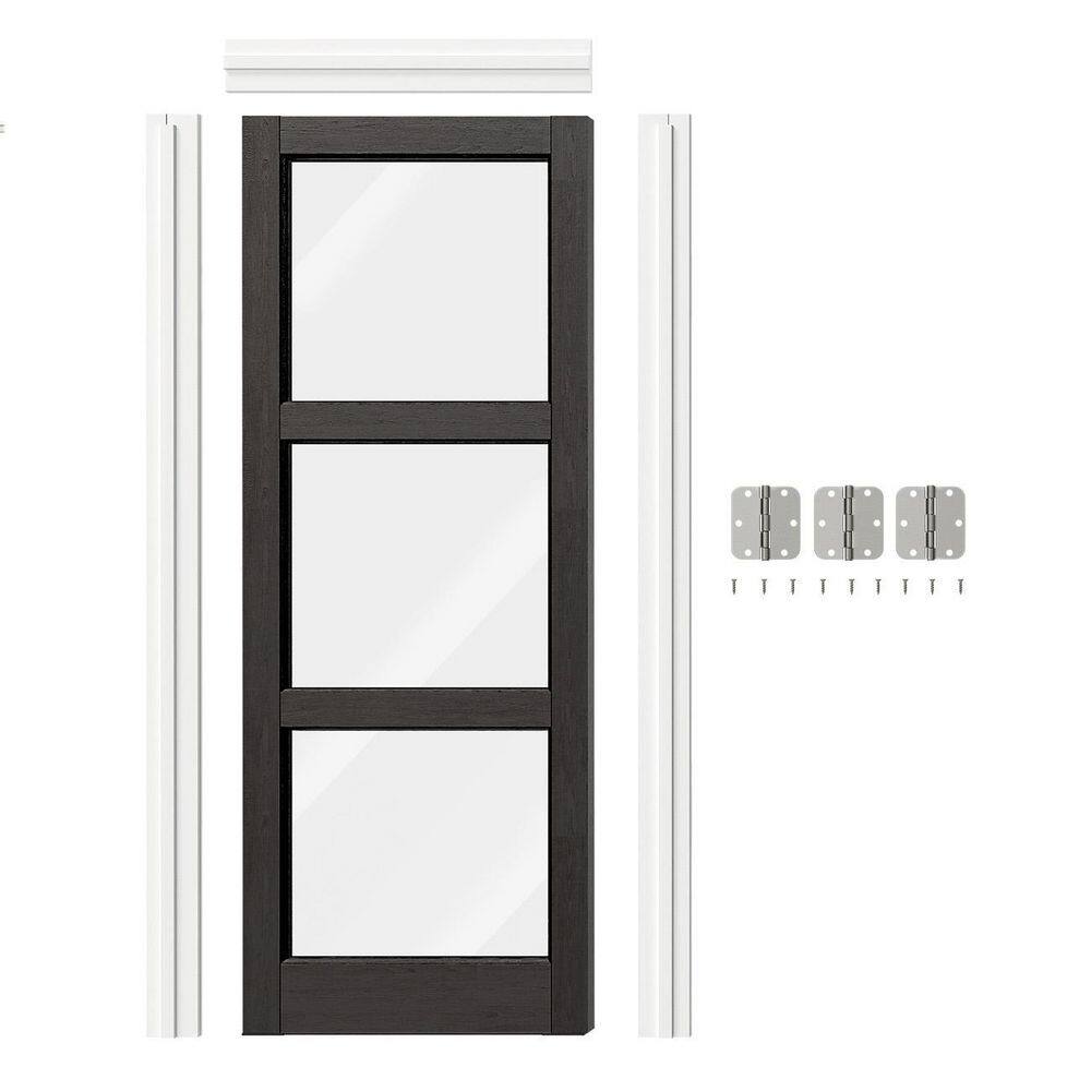 24 in. x 80 in. 3 Lite, Clear Glass Black PVC Covering MDF Prehung Interior Door Right-Handed with Jamb and Hardware Kit price history on PriceWatchPro