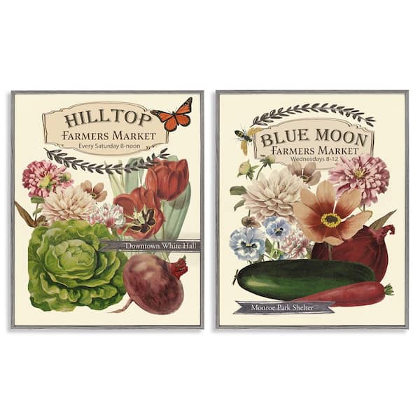 Stupell Industries Vintage Farmers Markets by Vision Studio 2 Pieces Gray Framed Food Giclee Art Print 30 in. x 24 in.