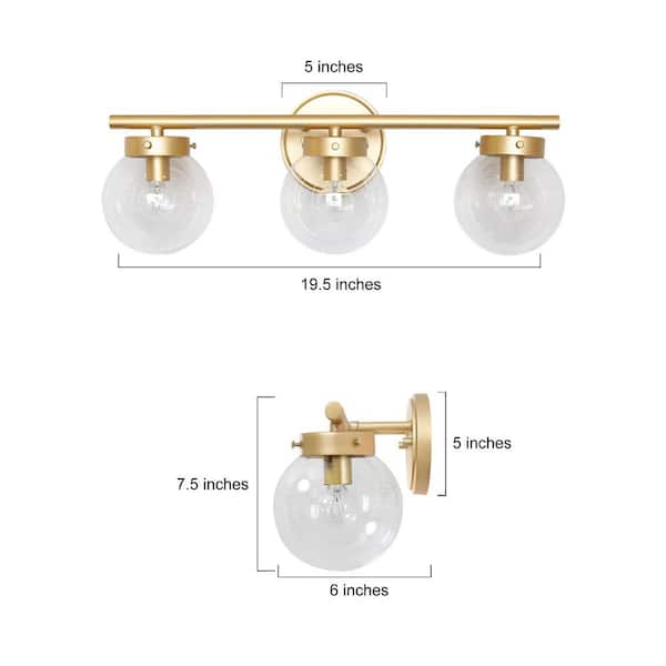 Uolfin Ismo 3-Light Indoor Gold Modern Bathroom Vanity Light w/Glass Shades 