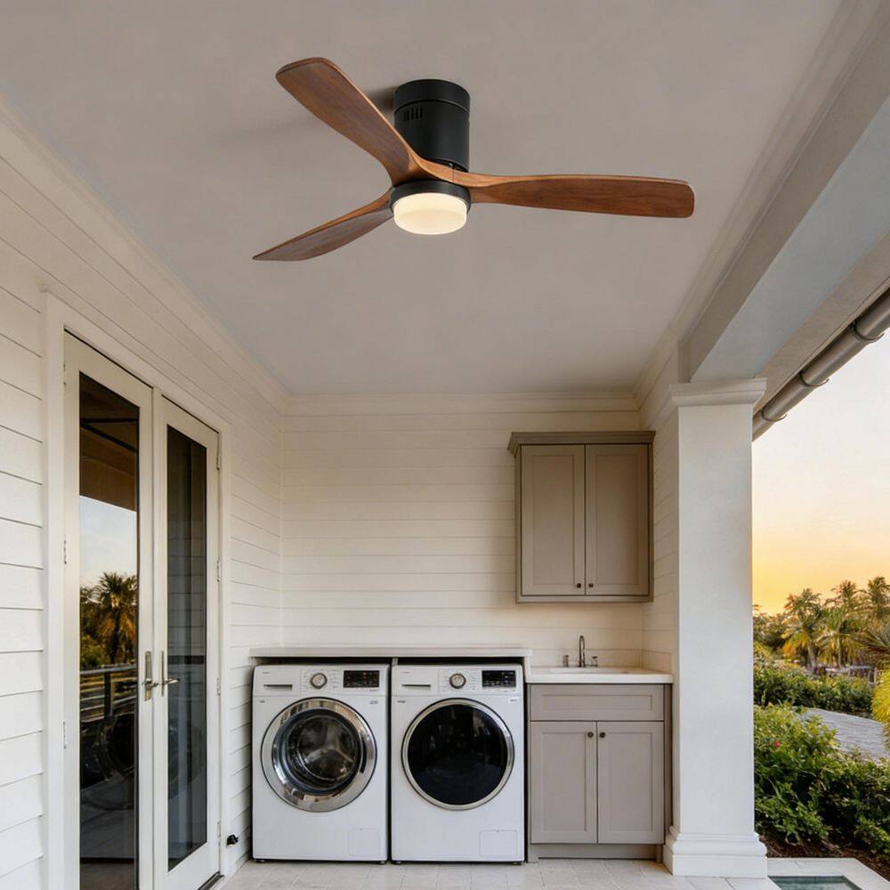 52 in. Integrated LED Indoor Downrod Mounted Black Walnut Ceiling Fan with Light Kit and Remote Control price history on PriceWatchPro