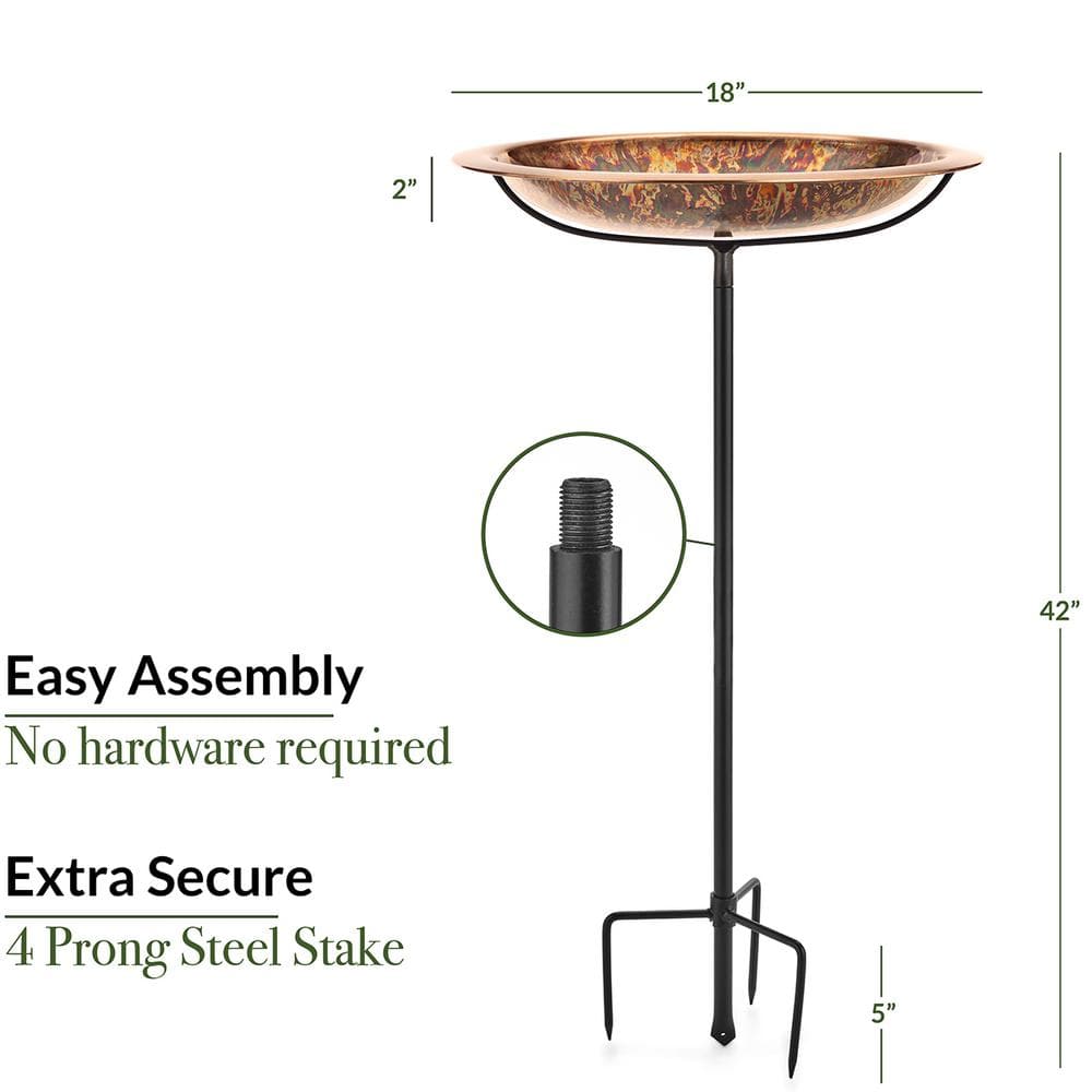 Large Fired Copper Bird Bath with Metal Garden Stake