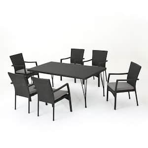Luka Grey 7-Piece Faux Rattan Outdoor Dining Set with Grey Cushions
