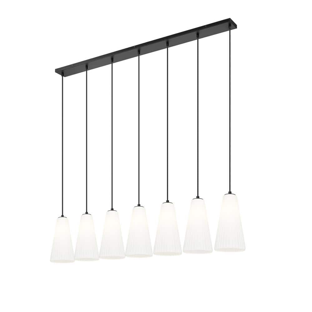 Matte Black 54'' Linear Chandelier with Frosted Glass Shades