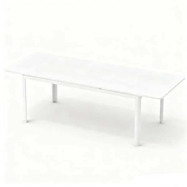 White 94.5 in. Rectangular Aluminium Extendable Outdoor Dining Table Waterproof Table for 6-8 Person