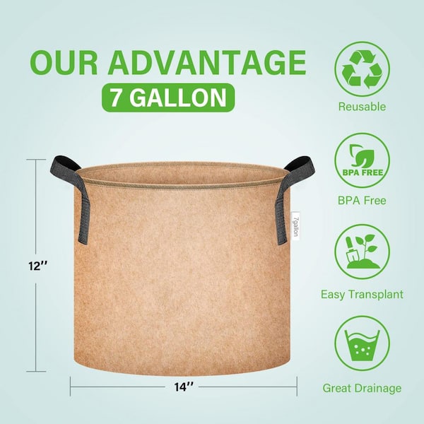 7 Gallon Reusable Fabric Plant Grow Bags - Set of 5