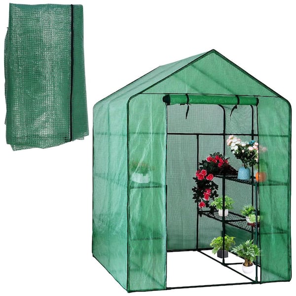 PE Walk-in Greenhouse Cover with Roll-Up Zipper Door, UV Waterproof, Frame Excluded