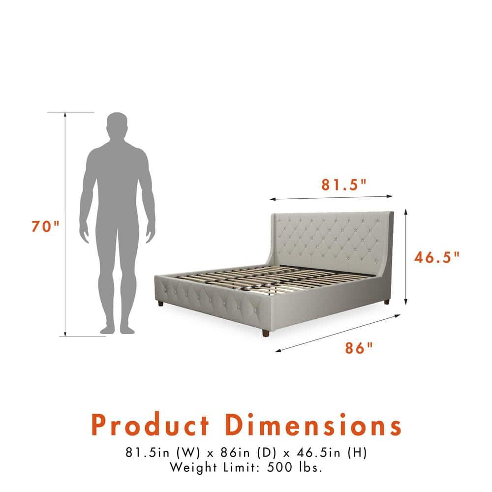 Light Gray Linen Tufted King Upholstered Bed with Metal Frame