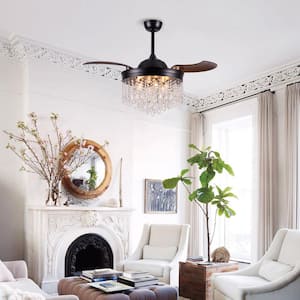 42 in. Indoor Matte Black Retractable Blades Ceiling Fan with Remote Control