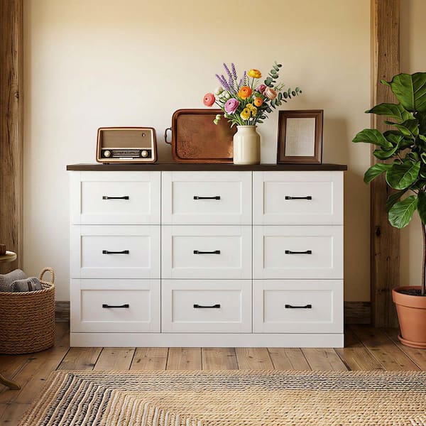 FUFU&GAGA White & Brown TV Stand, Entertainment Center Fits TVs up