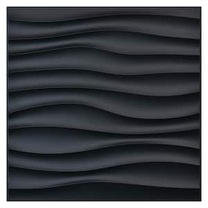 Wave 19.7 in. x 19.7 in. Black PVC 3D Decorative Wall Panels for Bathroom/Bedroom (12-pack)