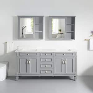 Artwood 70 in. W x 22 in. D x 35 in. H Freestanding Bath Vanity in Titanium Gray with Carrera White Vanity Top, 2-Basins