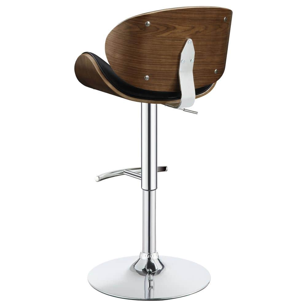 Adjustable Black Faux Leather and Walnut Bar Stool
