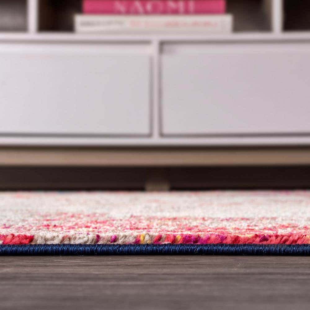 Modern Abstract Cream/Blue Synthetic 5'x8' Easy-Care Area Rug