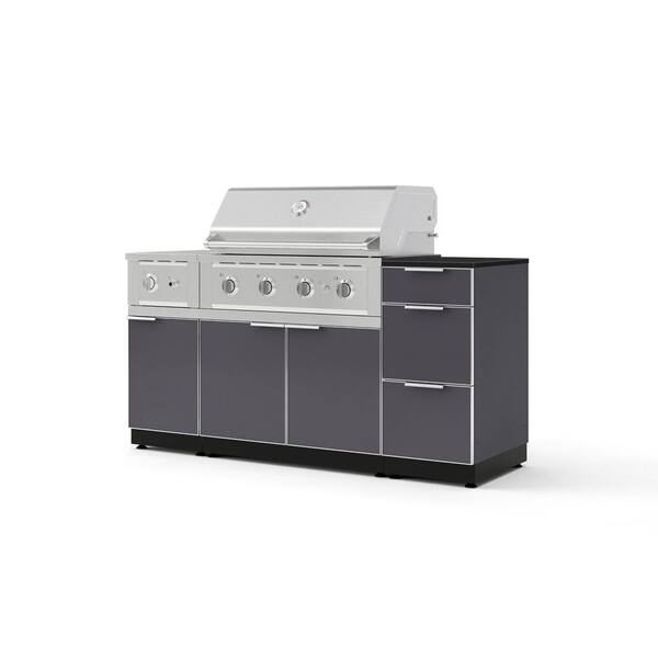 Outdoor Kitchen 6-Piece 4-Burners Natural Gas Grill Island in Gray w/36" Performance Grill & Dekton in Sirius-Countertop