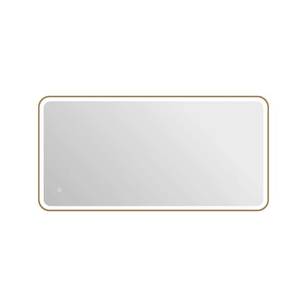30 in. W x 60 in. H Rectangle Framed LED Wall Mirror in Satin Gold