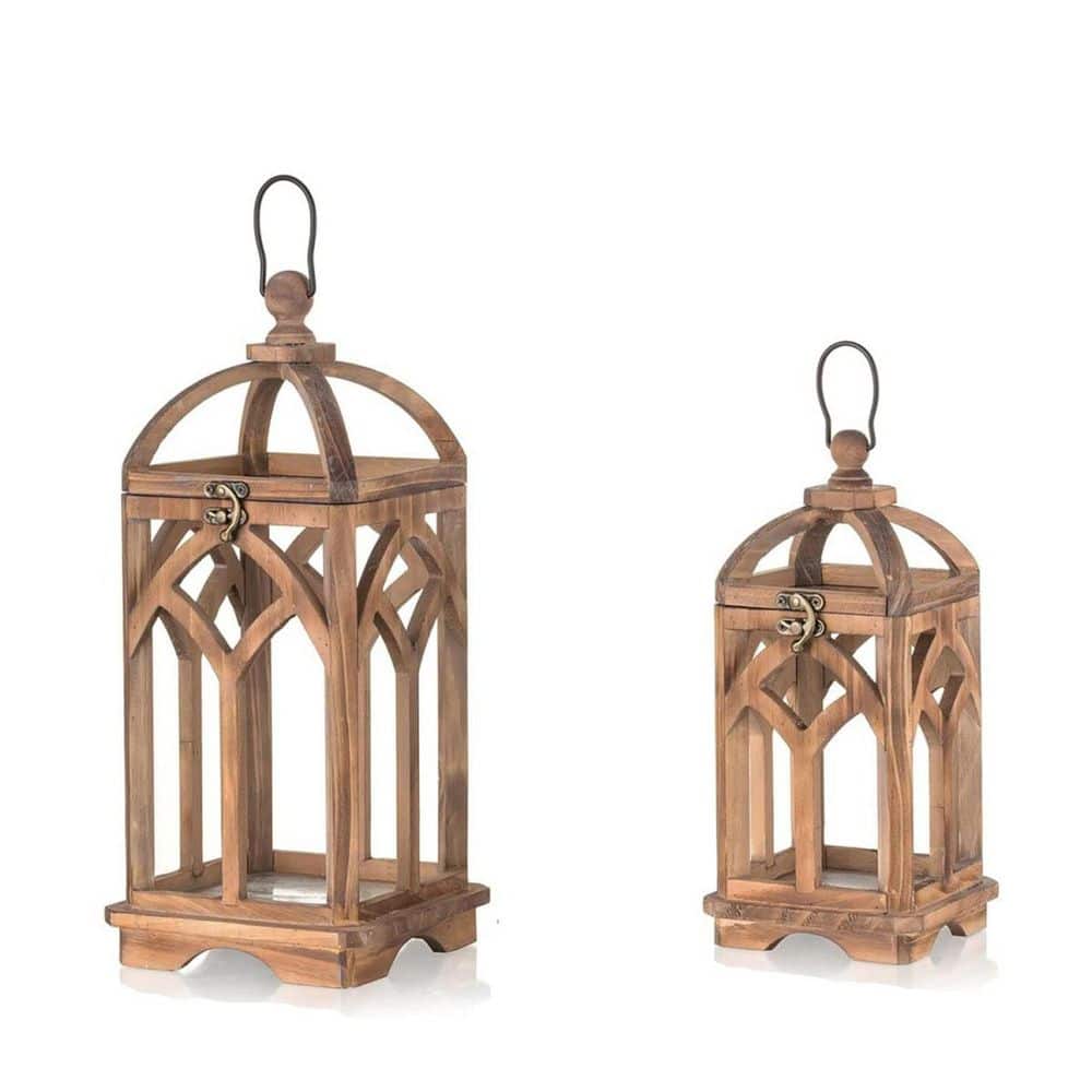 16 in. x 7 in. Brown Acacia Wood Lantern 2-Pack HDCP1V7RP1 - The