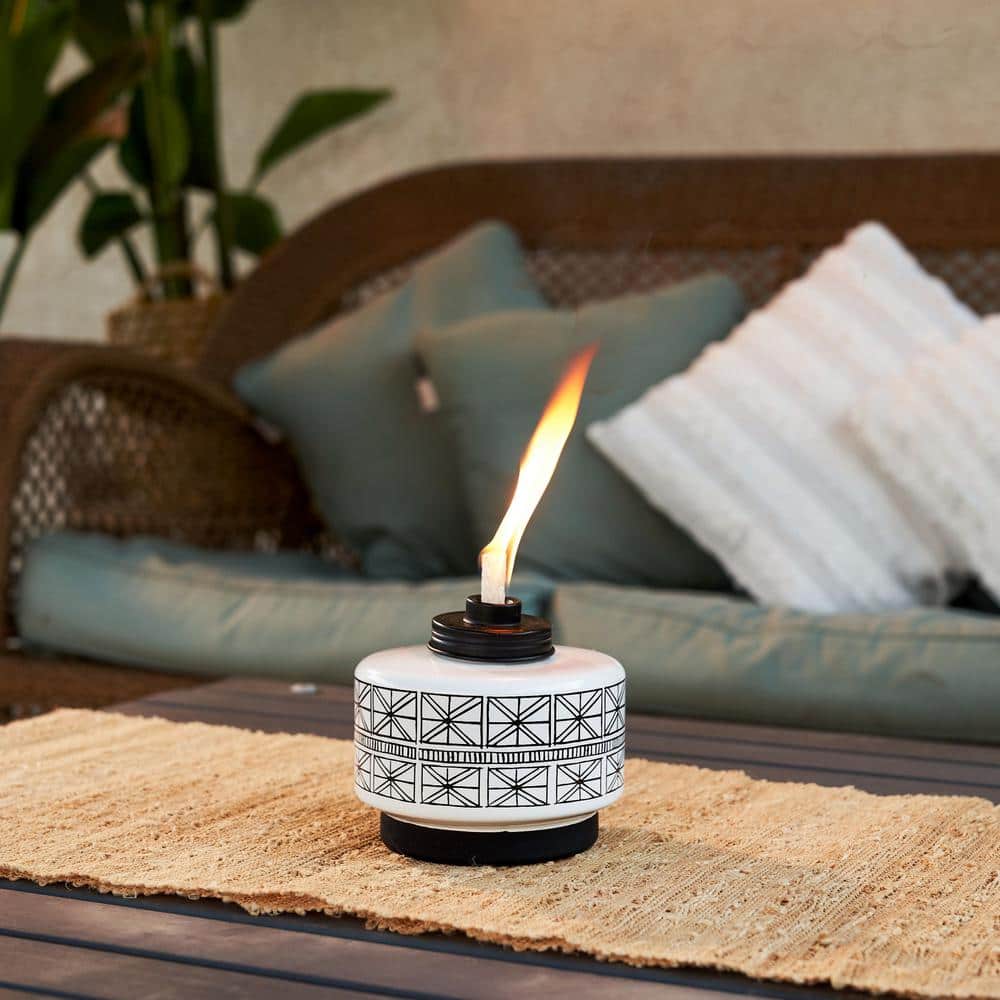 Black and White Geometric Glass Table Torches, Set of 2