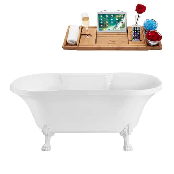 Streamline 60 in. Acrylic Clawfoot Non-Whirlpool Bathtub in Glossy White, Matte Oil Rubbed Bronze Drain And Glossy White Clawfeet
