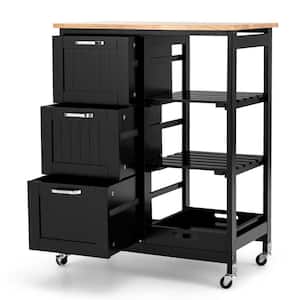 Rolling Kitchen Island Utility Storage Cart w/3 Storage Drawers & Shelves Black