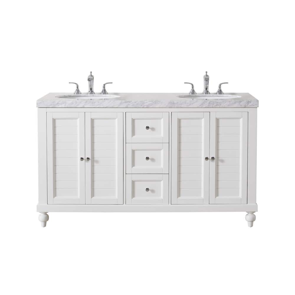 Stufurhome Kent 60 In Bath Vanity In White With White Marble Vanity Top In White With White Basin And Chrome Faucet Ty 618 60 288ch The Home Depot