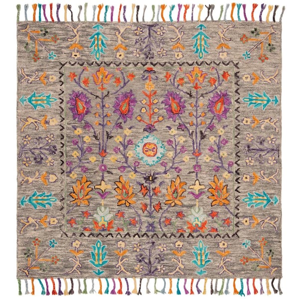 SAFAVIEH Blossom Gray/Multi 4 ft. x 4 ft. Square Border Area Rug