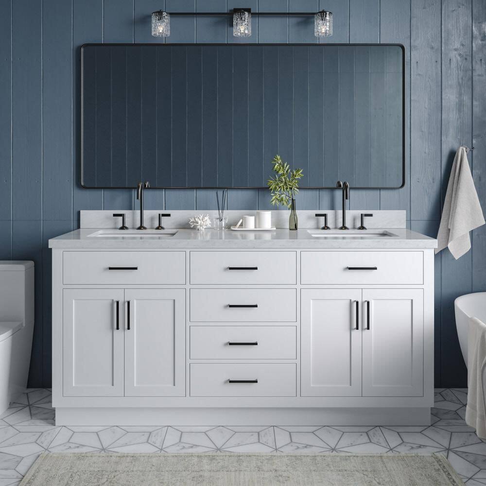 Hepburn 72 in. Double Sink Freestanding Bath Vanity in White with Carrara White Marble Top & Sidesplash price history on PriceWatchPro