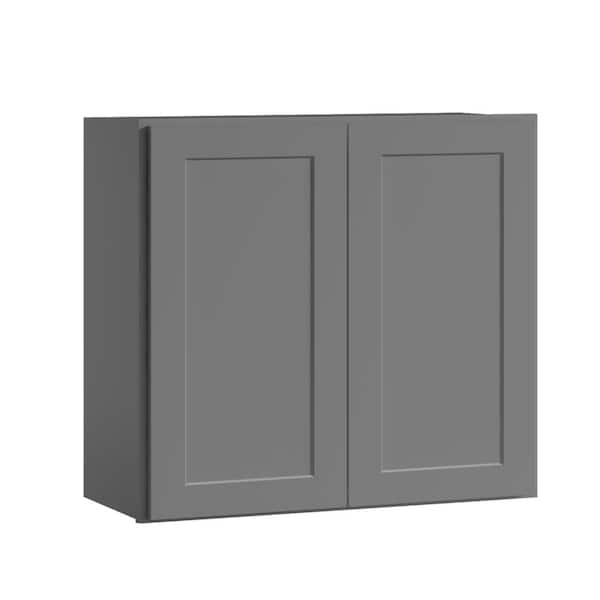 33 in. W x 12 in D x 30 in. H in. Shaker Grey Plywood Ready to Assemble Kitchen Wall Cabinet with Doors and Shelves